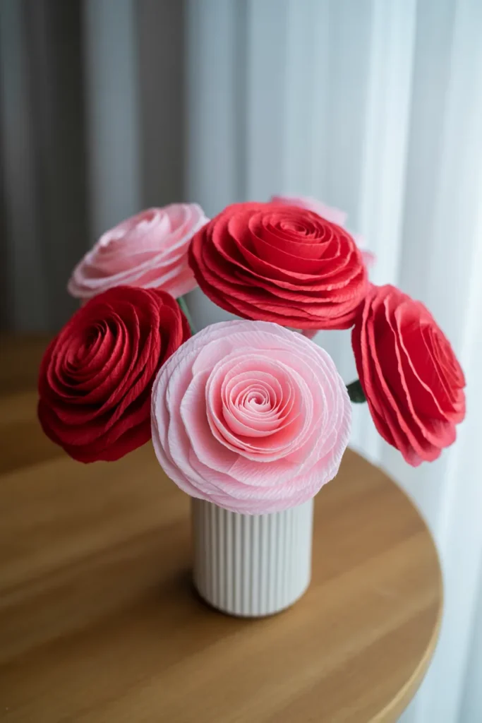 1.red and pink crepe paper roseslight.