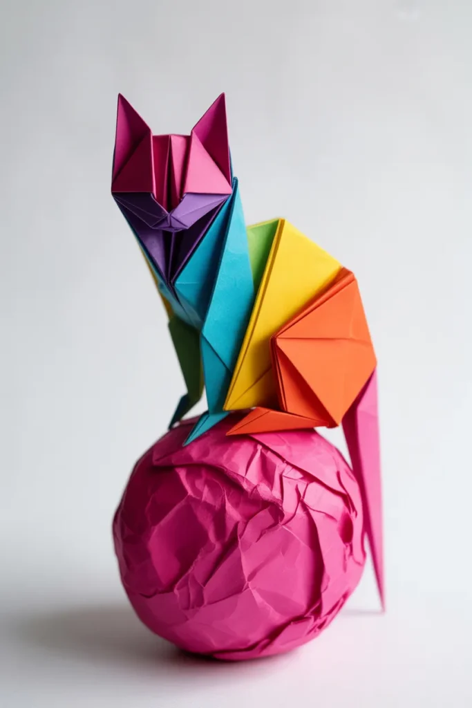12. Origami Cat Sitting on Ball