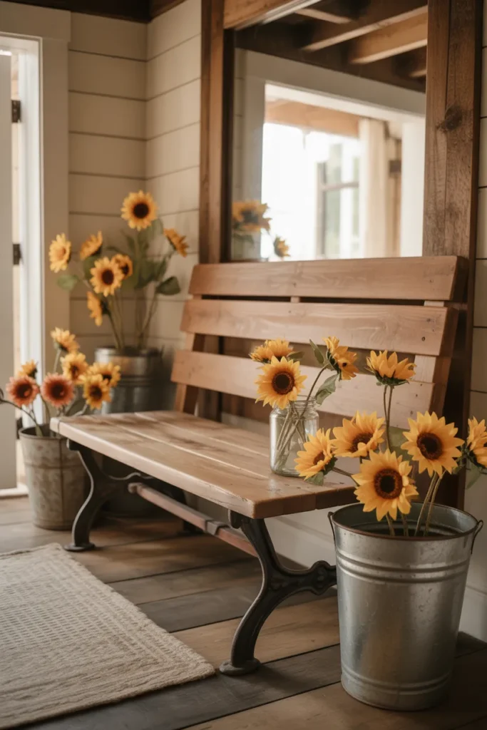 14. Farmhouse Bench with Paper Sunflowers