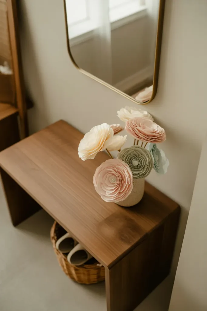 16. Compact Entryway with Small Paper Blooms