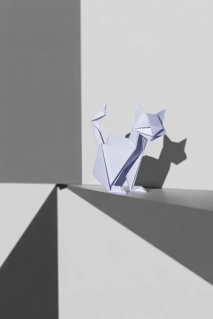 19. Origami Cat Sitting on Wall Corner
