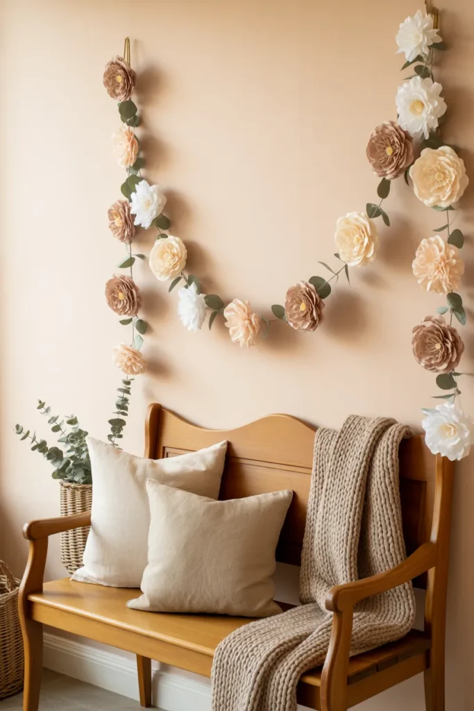 23. Entryway Bench with Paper Flower Garland