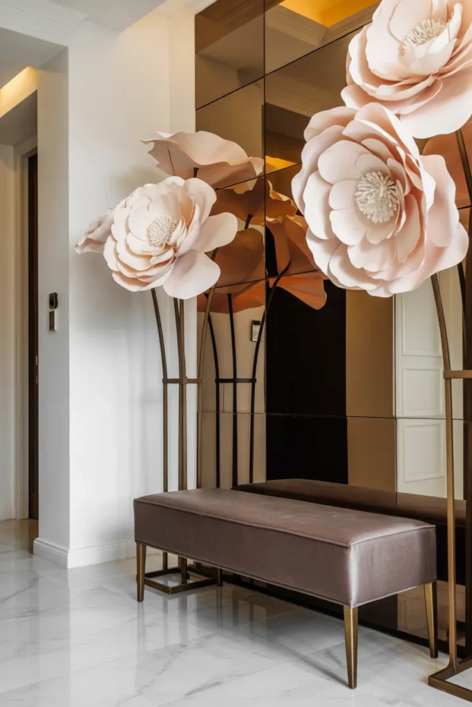 25. Luxe Entryway with Oversized Paper Flowers