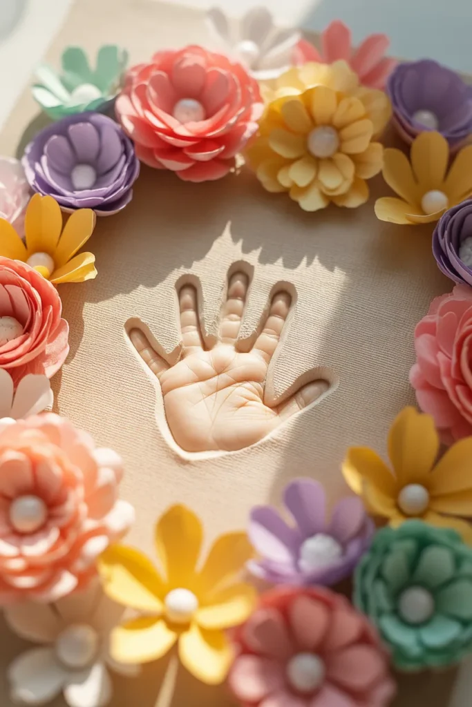 Baby Handprint Floral Frame