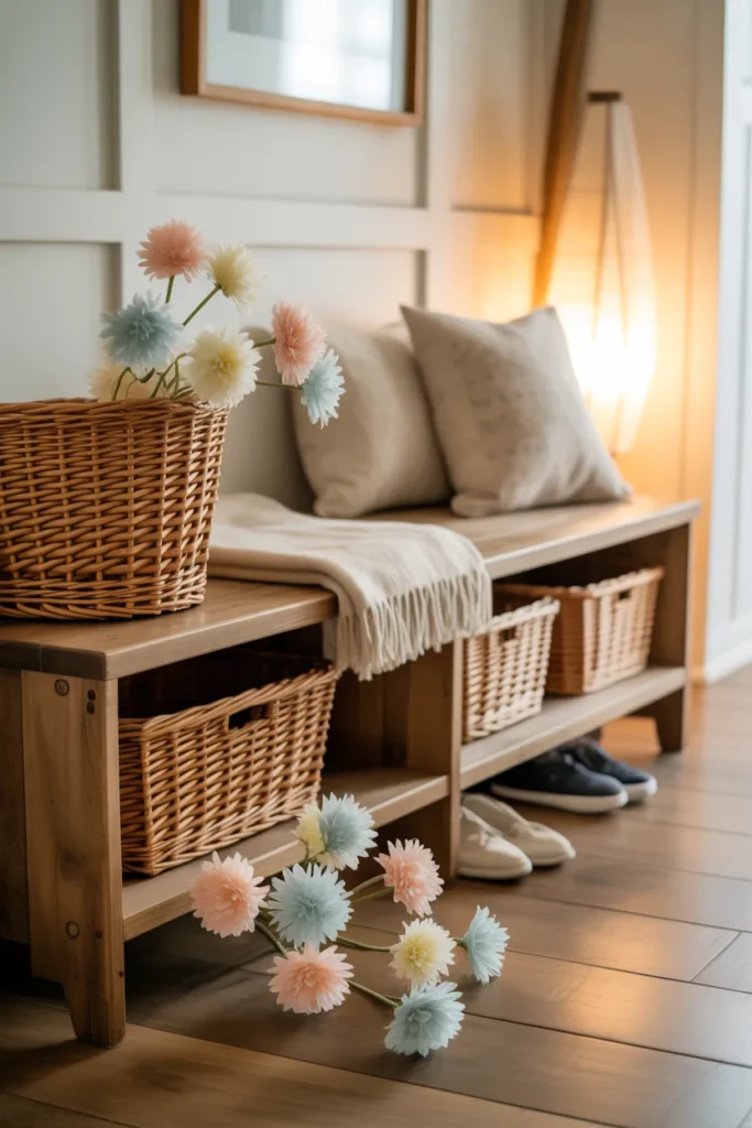 6. Basket Storage with Paper Floral Touch